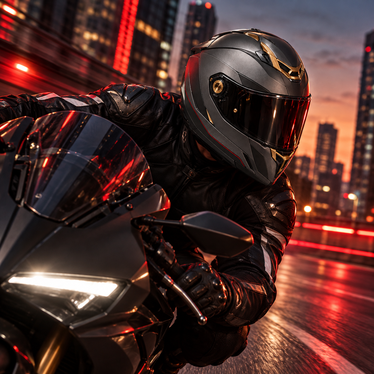 Melvenna Forge X1 full-face helmet worn in a dynamic three-quarter riding scene